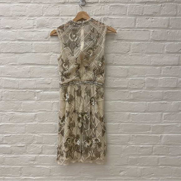 BHLDN || Mariposa Beaded Sequin Mesh Dress Bride Wedding Reception Ivory 6 - Picture 8 of 12